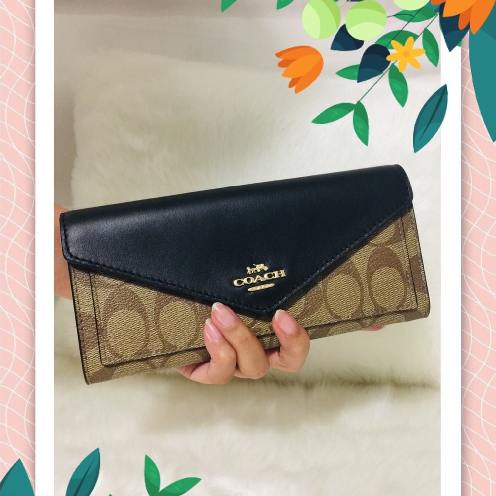 Coach Slim Envelope Black Wallet Signature Canvas